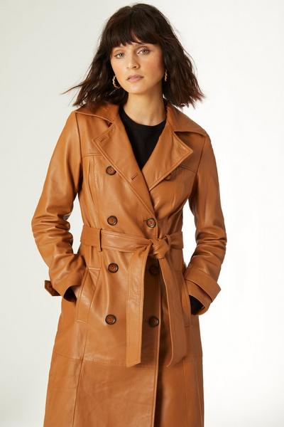 Principles chestnut Leather Trench Coat