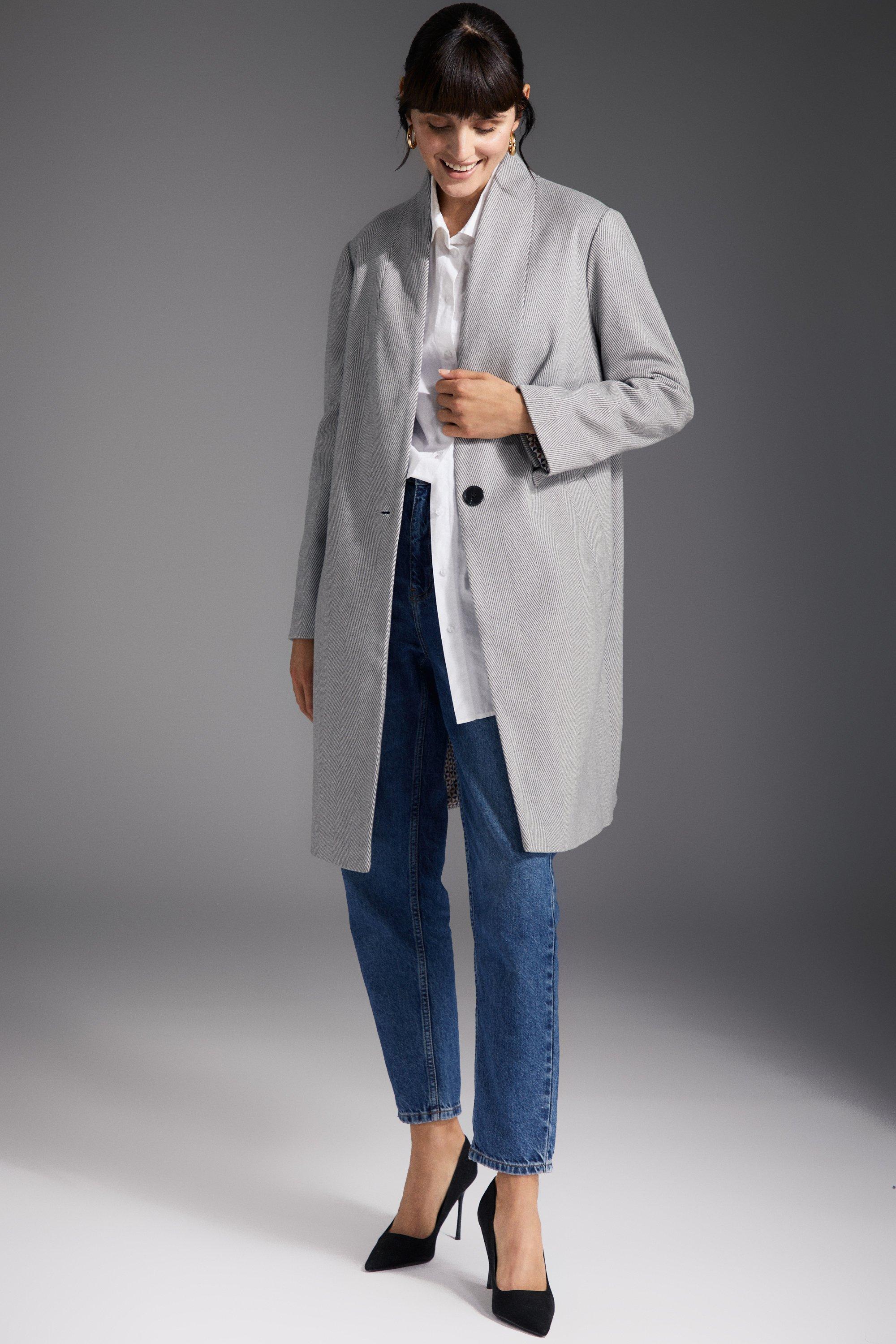 Jackets & Coats | Collarless Sb Coat With Printed Lining | Principles