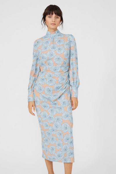 Principles blue Drape Detail Printed High Neck Midi Dress