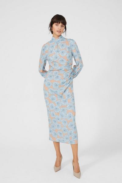Principles blue Drape Detail Printed High Neck Midi Dress