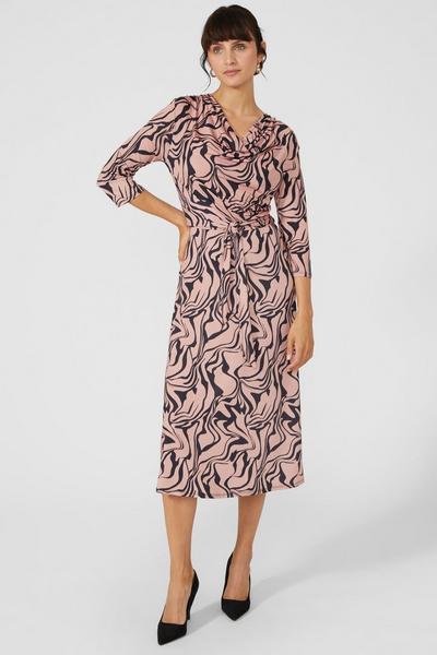 Principles blush Printed Cowl Neck Slinky Midi Dress