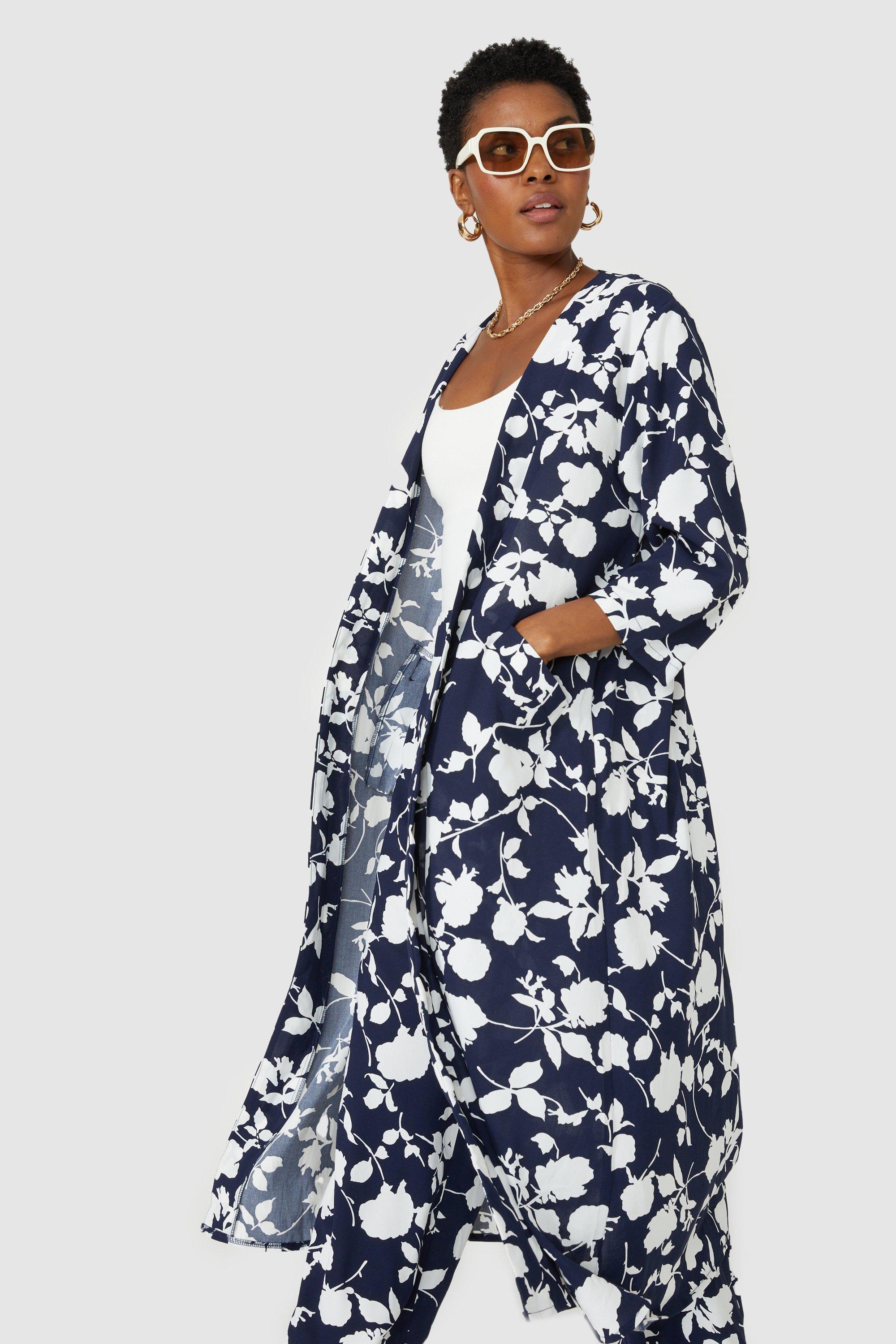 navy floral duster