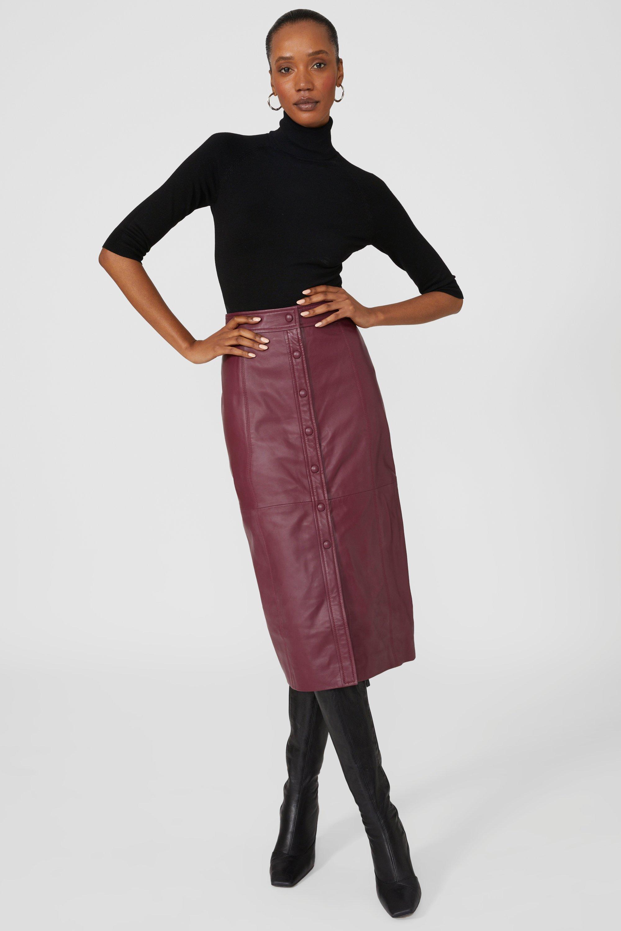 Skirts | Popper Front Leather Midi Skirt | Principles