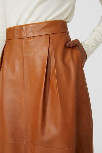 Principles tan Box Pleat Leather Midi Skirt
