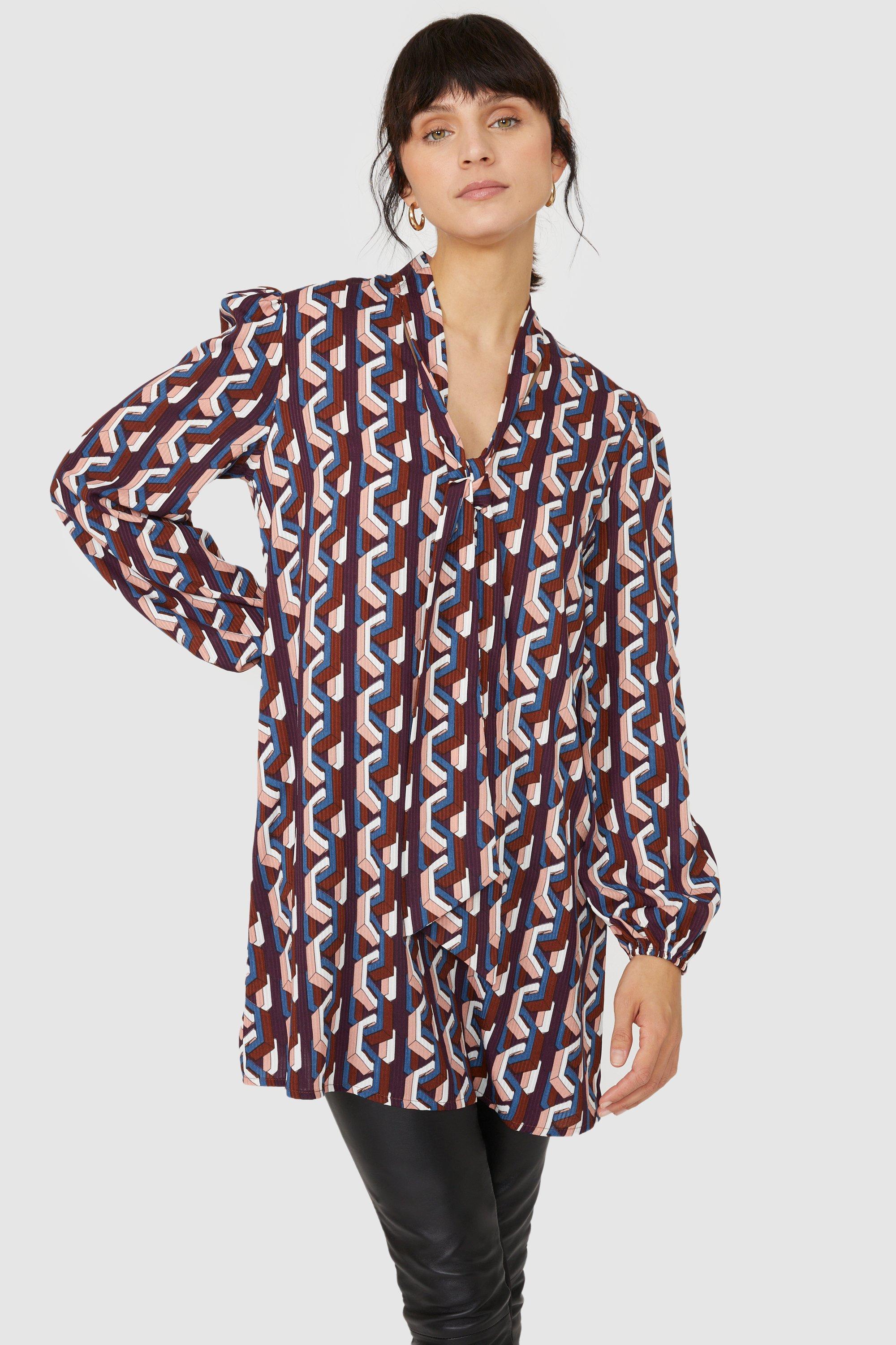 Principles Geo Jacquard Printed Tie Neck Tunic | Debenhams