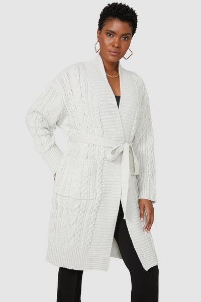 Principles grey Cable Knitted Longline Belted Cardigan