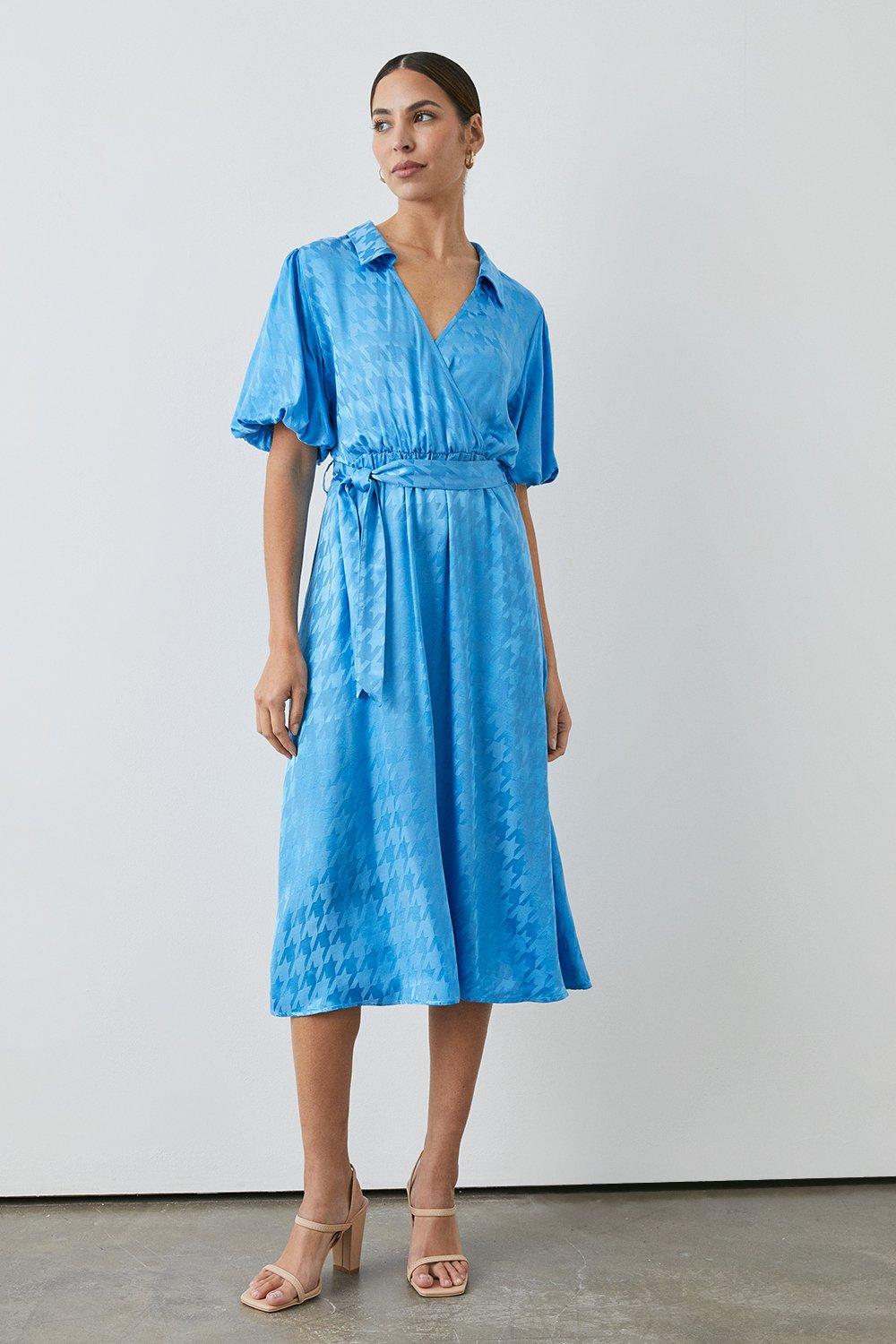 Dresses | Blue Satin Jacquard Wrap Dress | Principles