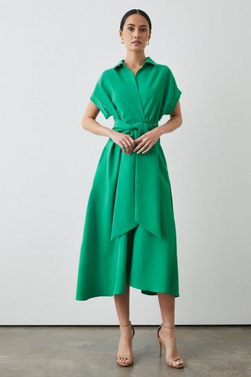 Front Tie Shirt Midi Dress green