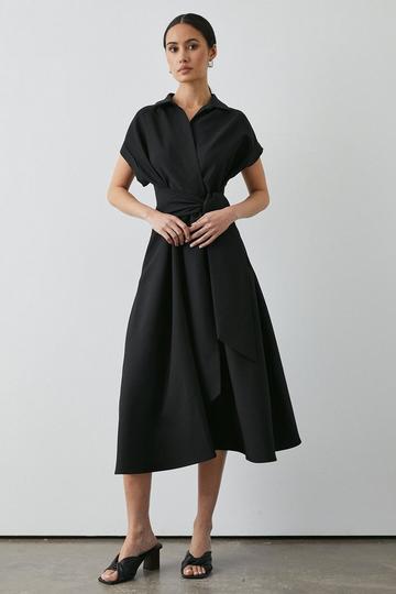 Front Tie Shirt Midi Dress black