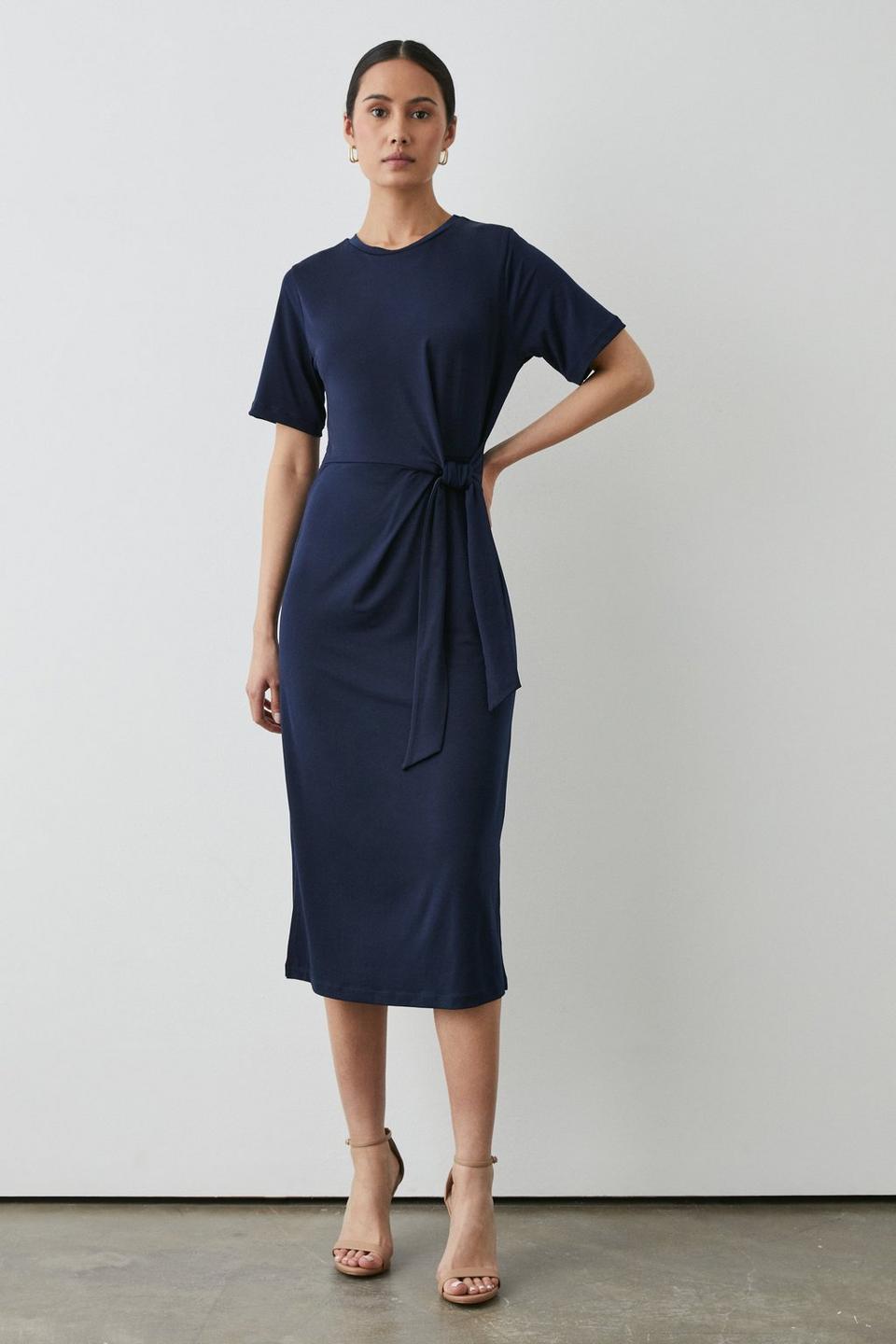 Dresses | Navy Jersey Tie Front Midi Dress | Principles