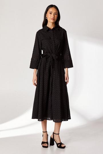 Broderie Patch Pocket Shirt Dress black