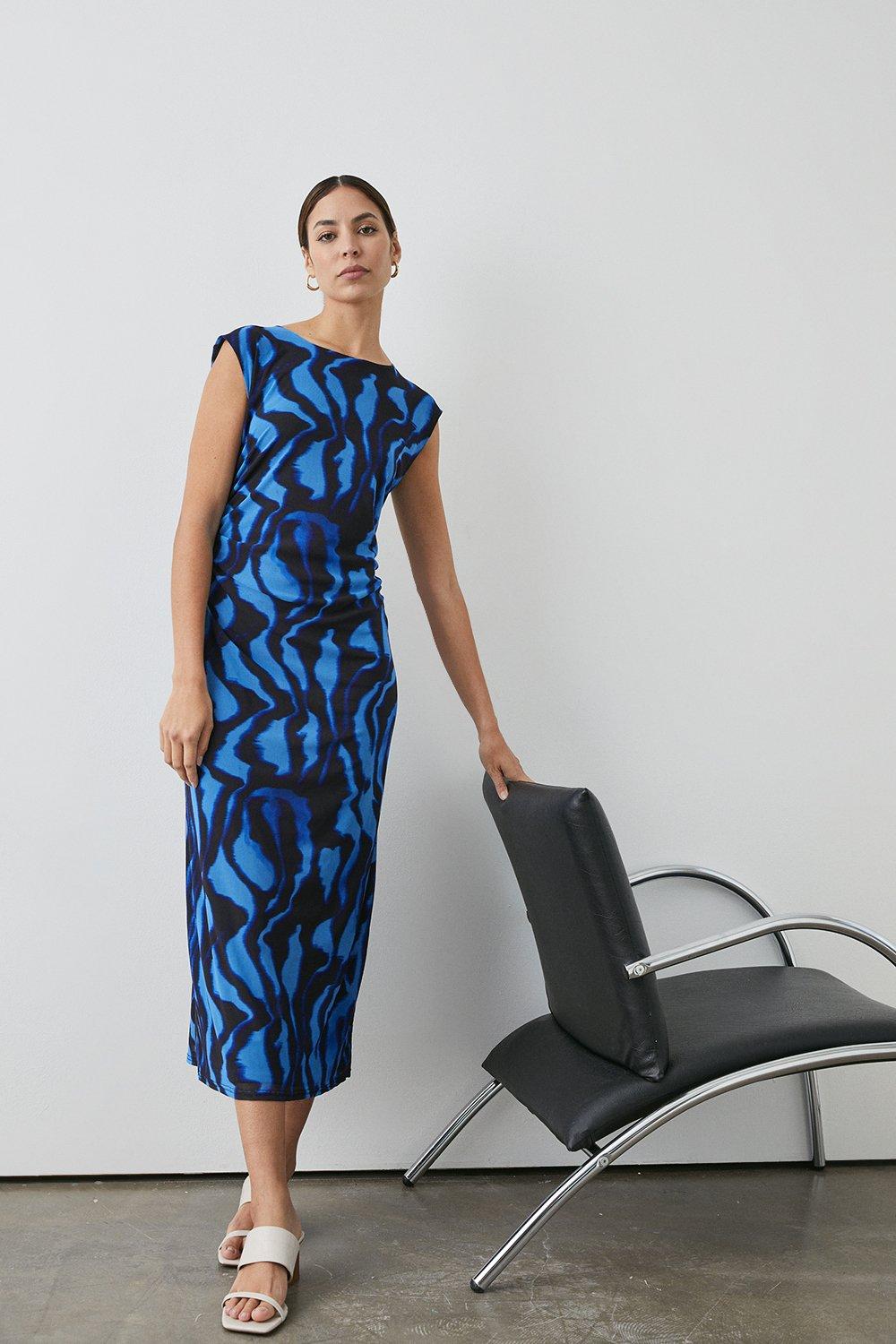 green blue ombre ruched halterneck