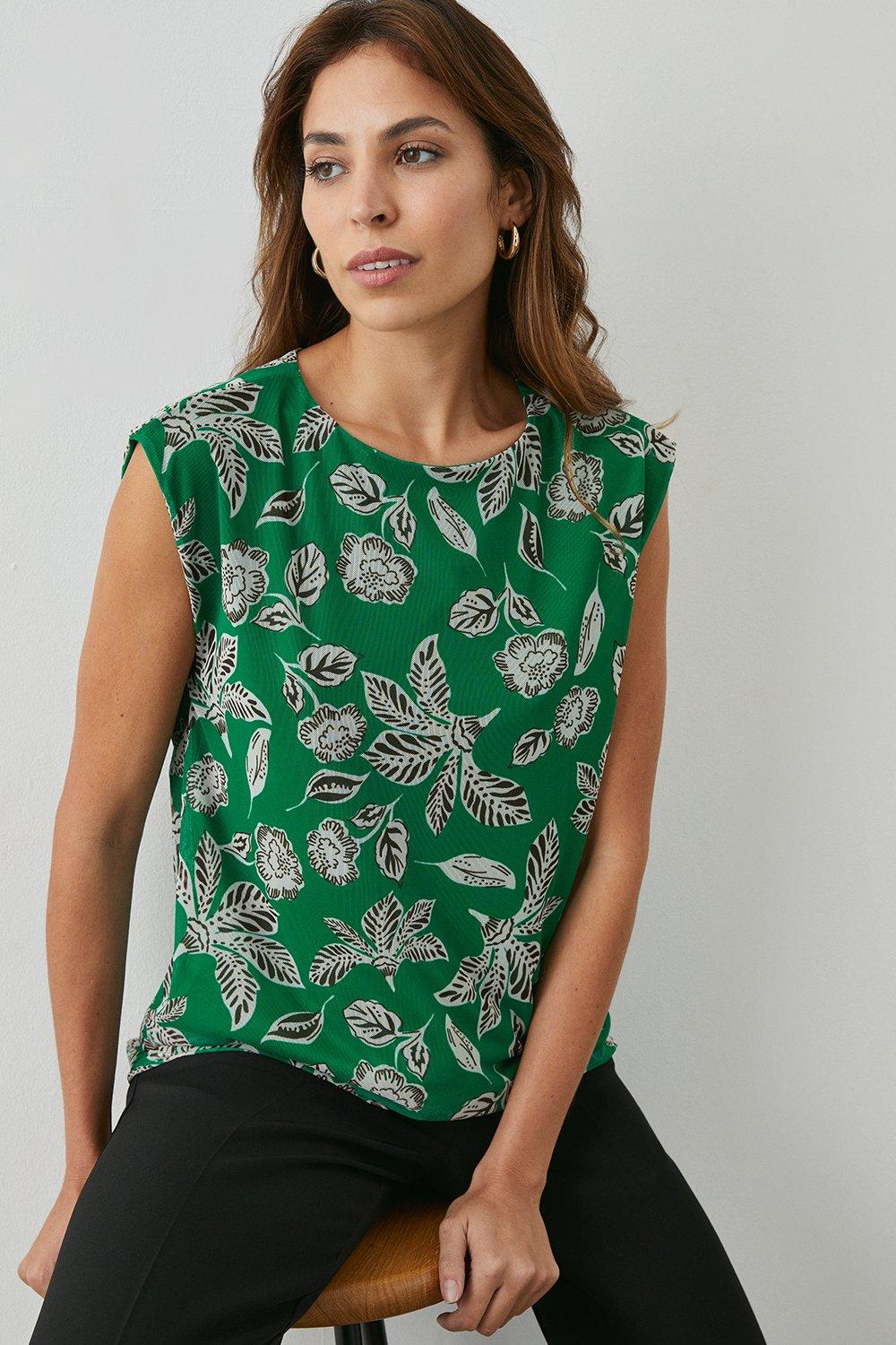 Principles Green Floral Mesh Top | Debenhams