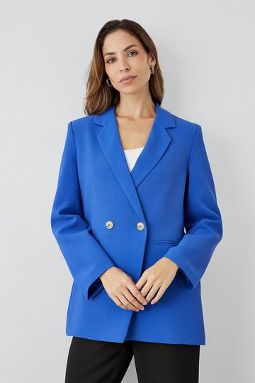 Blue Double Button Relaxed Blazer