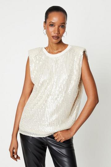 Sequin Shoulder Pad Top champagne