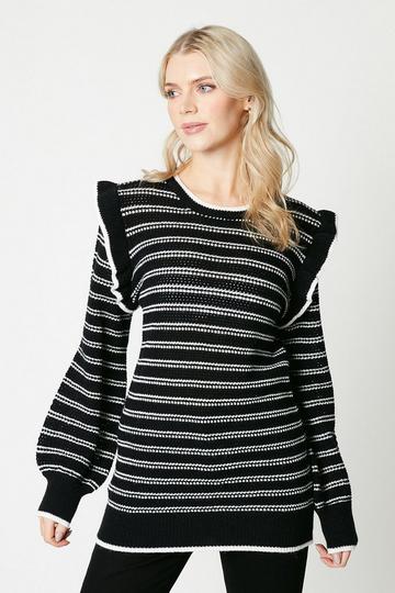 Stripe Frill Sleeve Tunic black