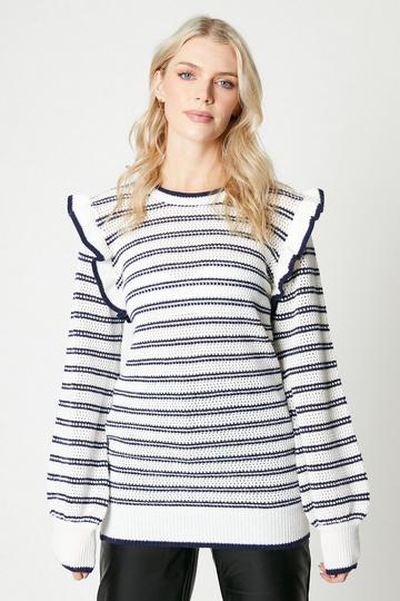 Stripe Frill Sleeve Tunic ivory