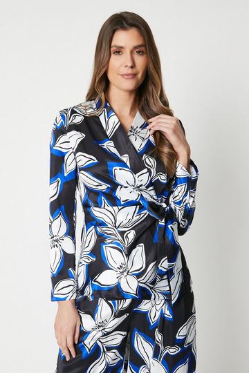 Floral Satin Wrap Top blue