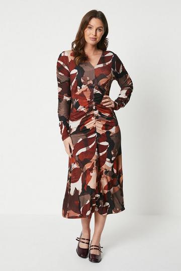 Floral Ruched Front Midi Dress mono