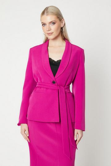 Tie Belted Single Breasted Blazer pink