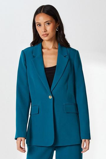 Single Breasted Button Detail Blazer teal