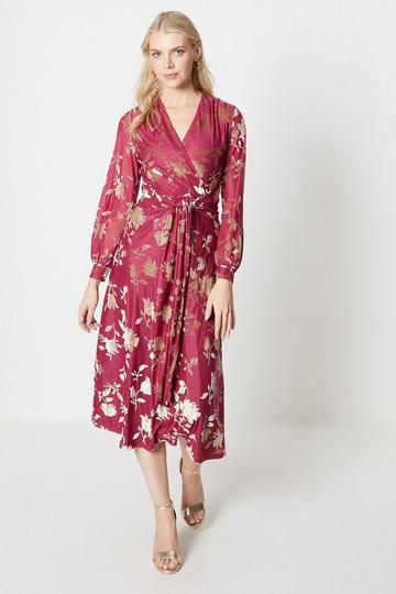 Devore Wrap Belted Maxi Dress wine