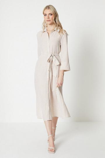 Stripe Belted Shirt Midi Dress taupe