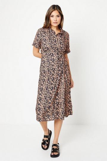 Neutral Spot Drape Shirt Dress neutral