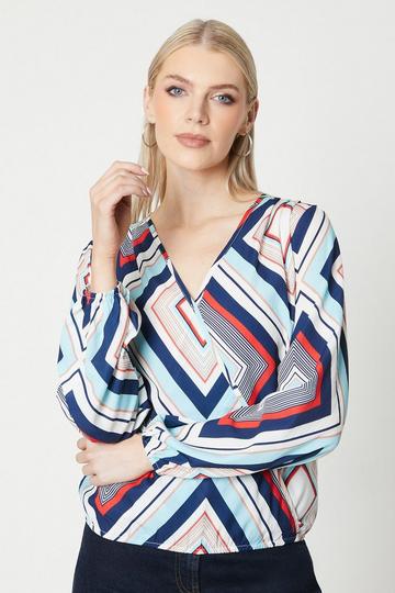 Blue Geo Wrap Top blue