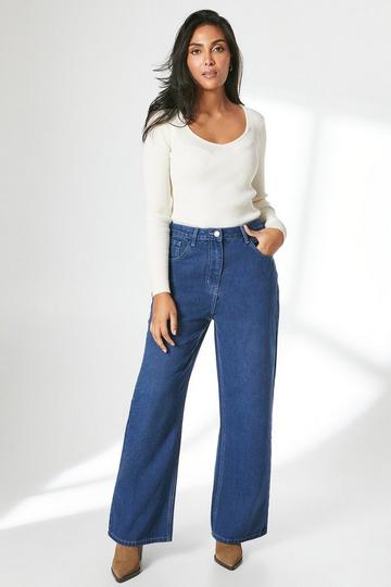 Dark Brown Petite Wide Leg Jean