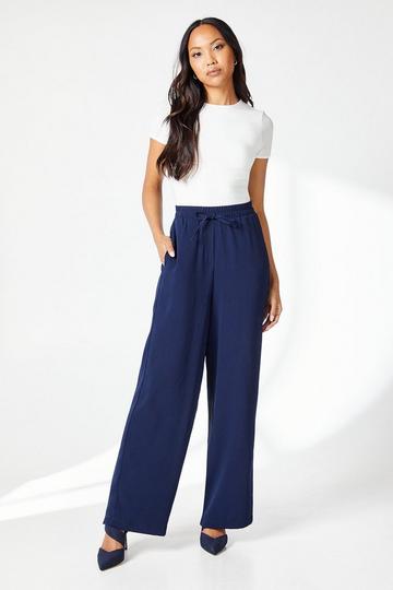 Drawstring Tie Waist Wide Leg Trouser navy