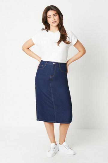 Denim Split Detail Midi Skirt indigo