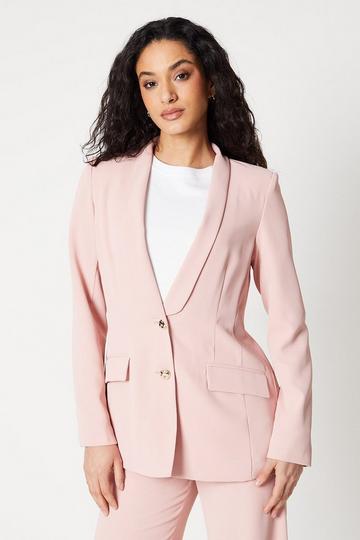 Button Detail Shawl Collar Blazer pink