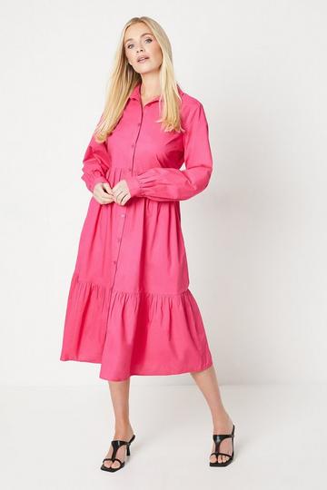 Petite Poplin Midi Shirt Dress raspberry