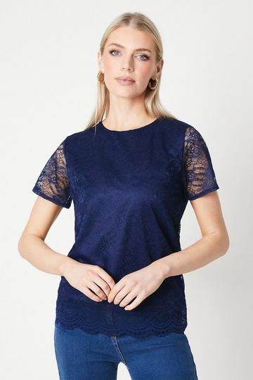 Lace T-shirt navy