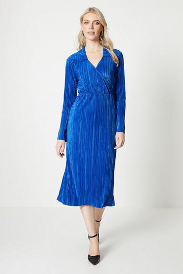 Plisse Midi Wrap Dress cobalt