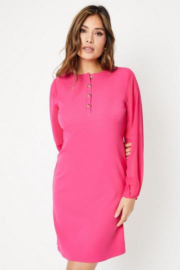 Pink Chiffon Sleeve Mini Dress