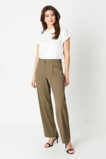 Khaki Belted Wide Leg Trouser