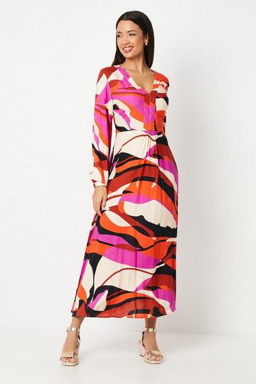 Volume Multi Abstract Sleeve Maxi Dress multi