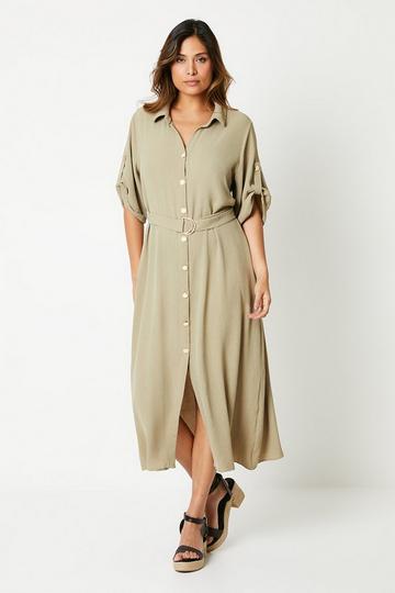 Belted Collared Shirt Dress light khaki