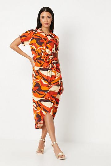 Printed Wrap Skirt Midi Dress rust