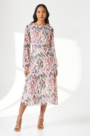 Multi Abstract Midi Dress cream