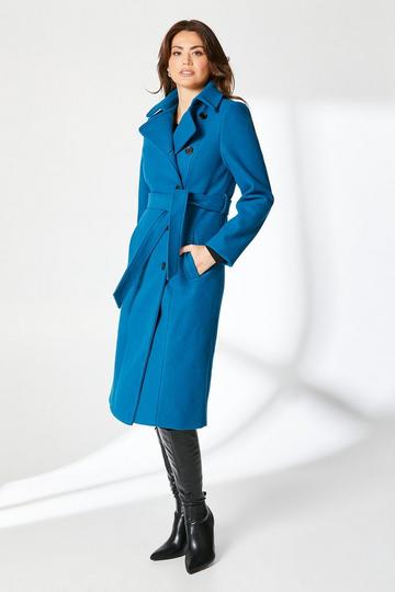 Asymmetric Belted Wrap Coat petrol