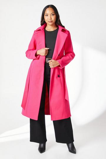 Pink Asymmetric Belted Wrap Coat