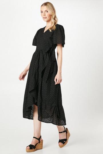 Broderie Frill Wrap Dress black