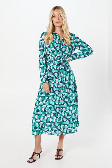 Petite Geo Printed Shirt Dress green