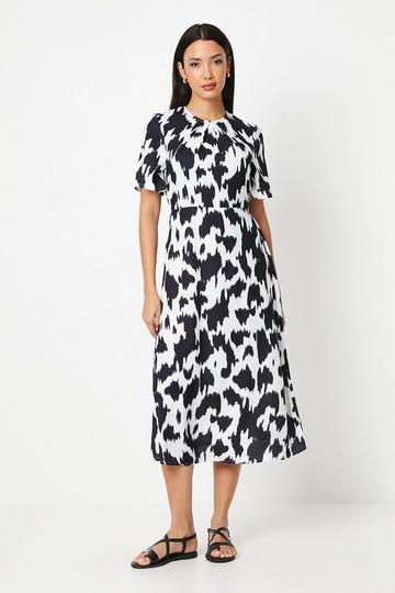 Dalmation Printed Volume Sleeve Midi Dress mono