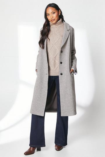 Single Breasted Check Longline Coat neutral