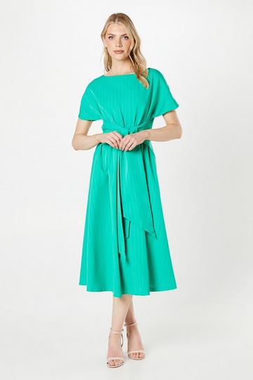 Pinstripe Belted Midi Dress green