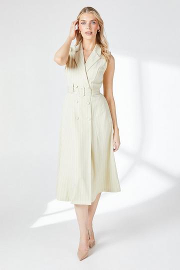 Pinstripe Belted Blazer Dress ivory